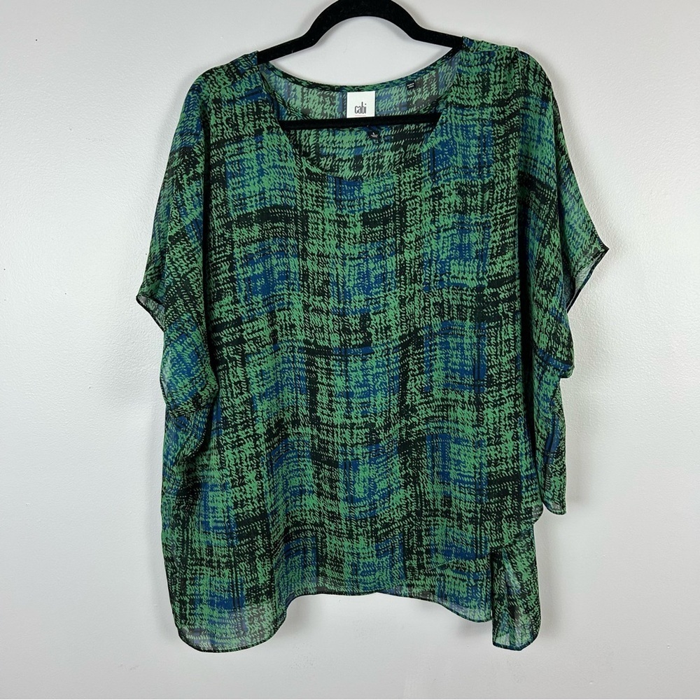 CAbi Green & Blue 2 Piece Short Sleeve Blouse Size Large - Picture 2 of 12